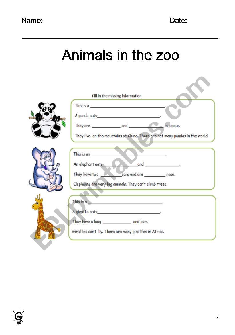 Animals worksheet