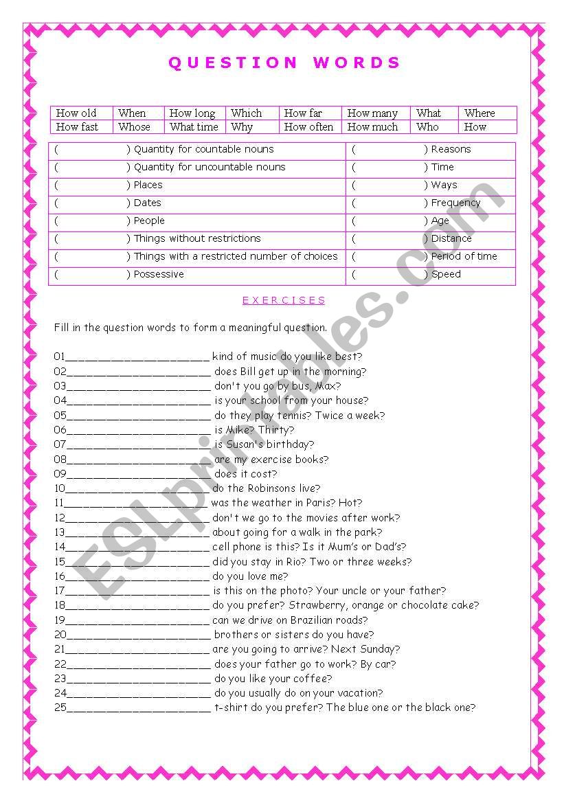 Question Words worksheet