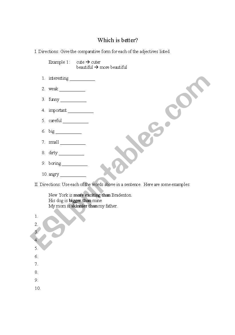 which is better worksheet