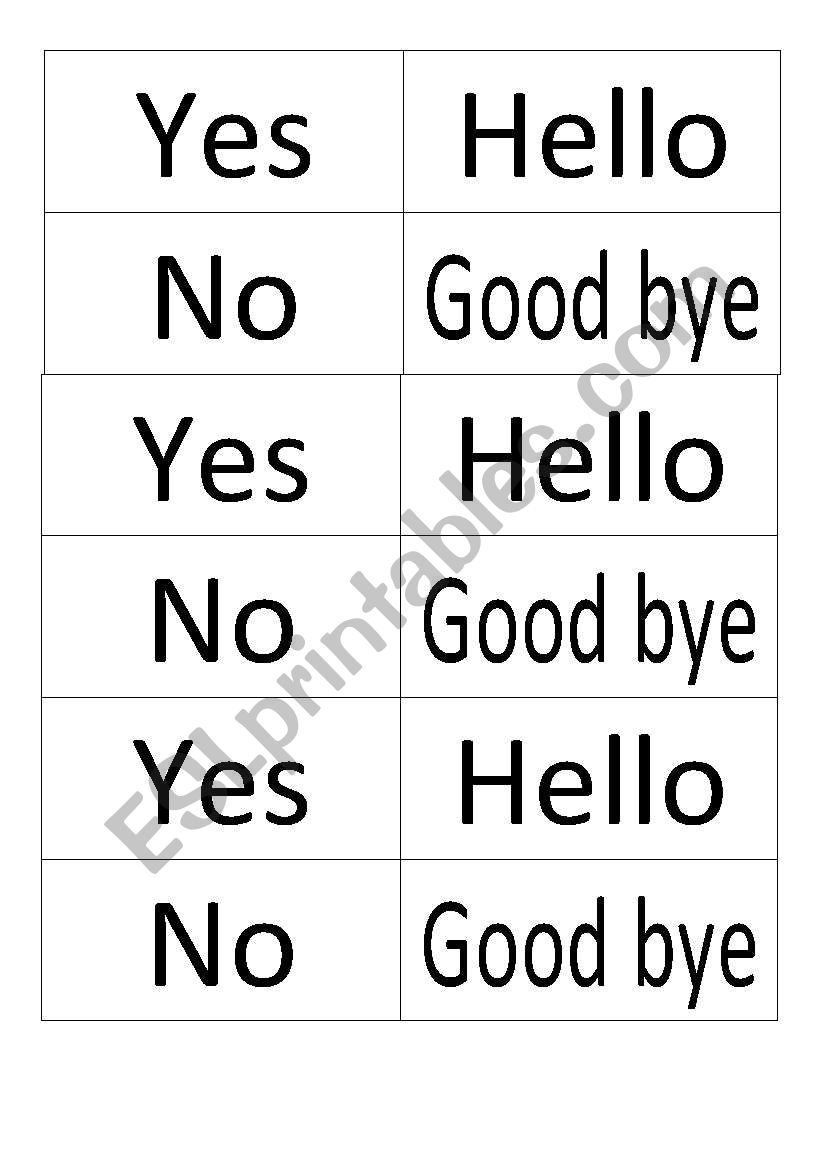Hello Good Bye memory game worksheet