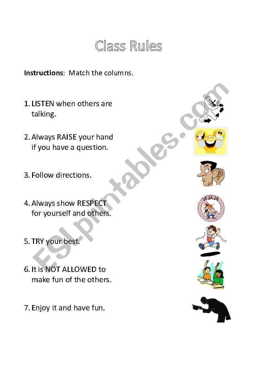 Class rules worksheet worksheet