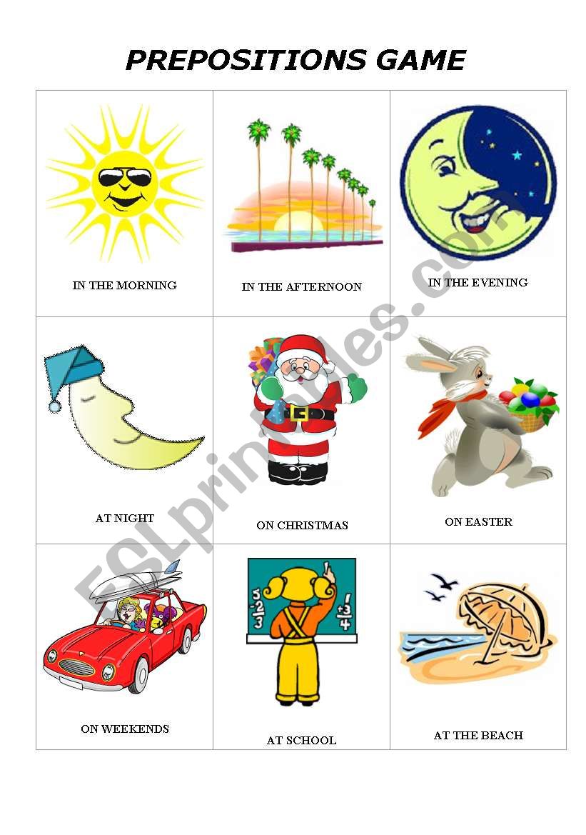 PREPOSITIONS GAME worksheet