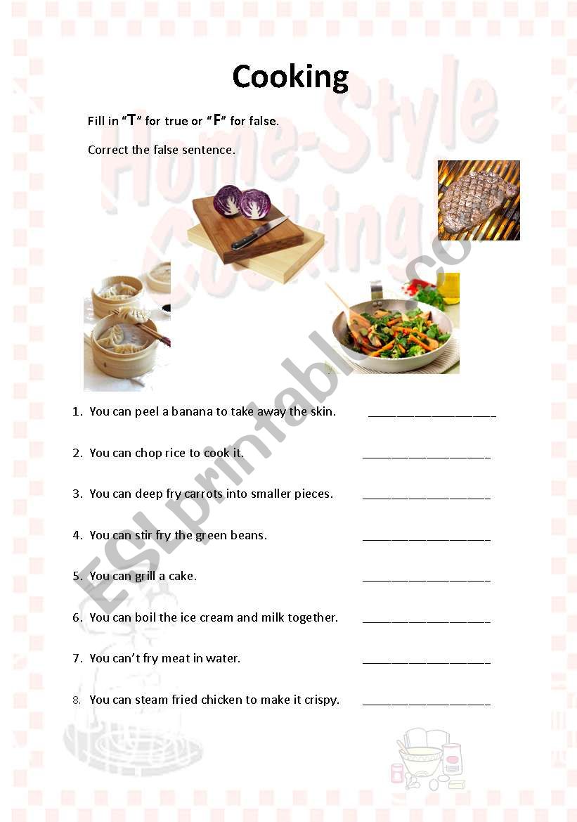 Cooking Method worksheet