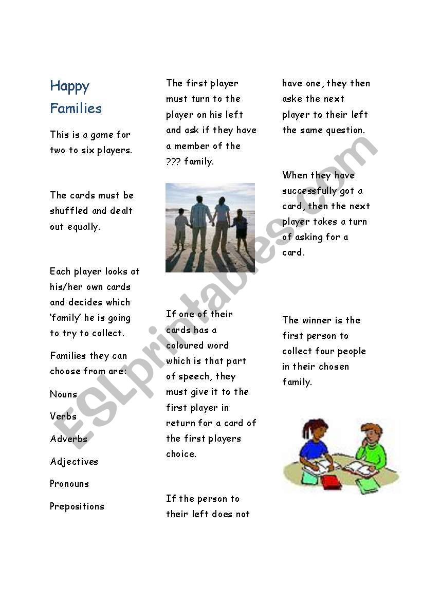 Happy Families worksheet