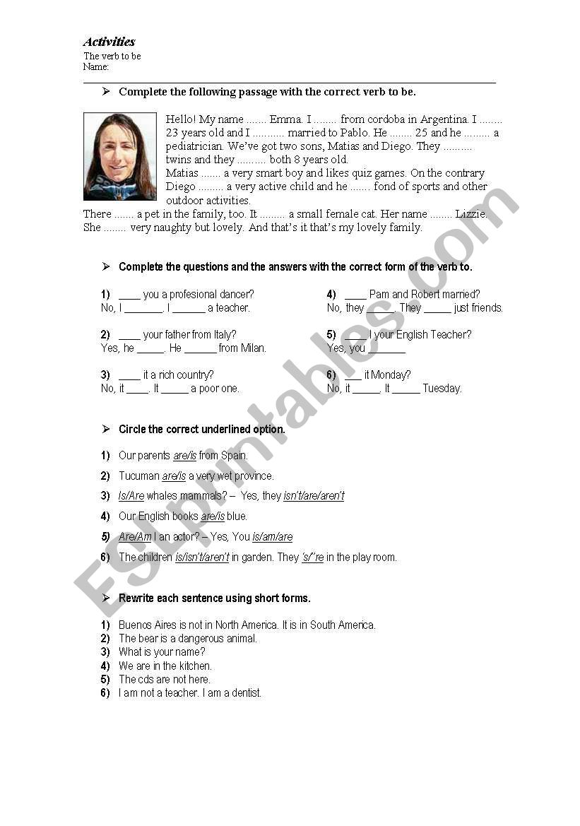 The Verb To Be (present) worksheet