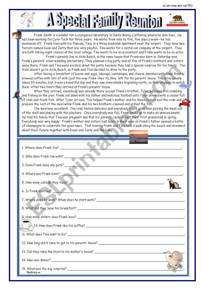 Family Reunion Comprehension worksheet