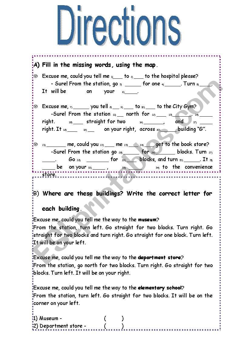 English worksheets: Directions