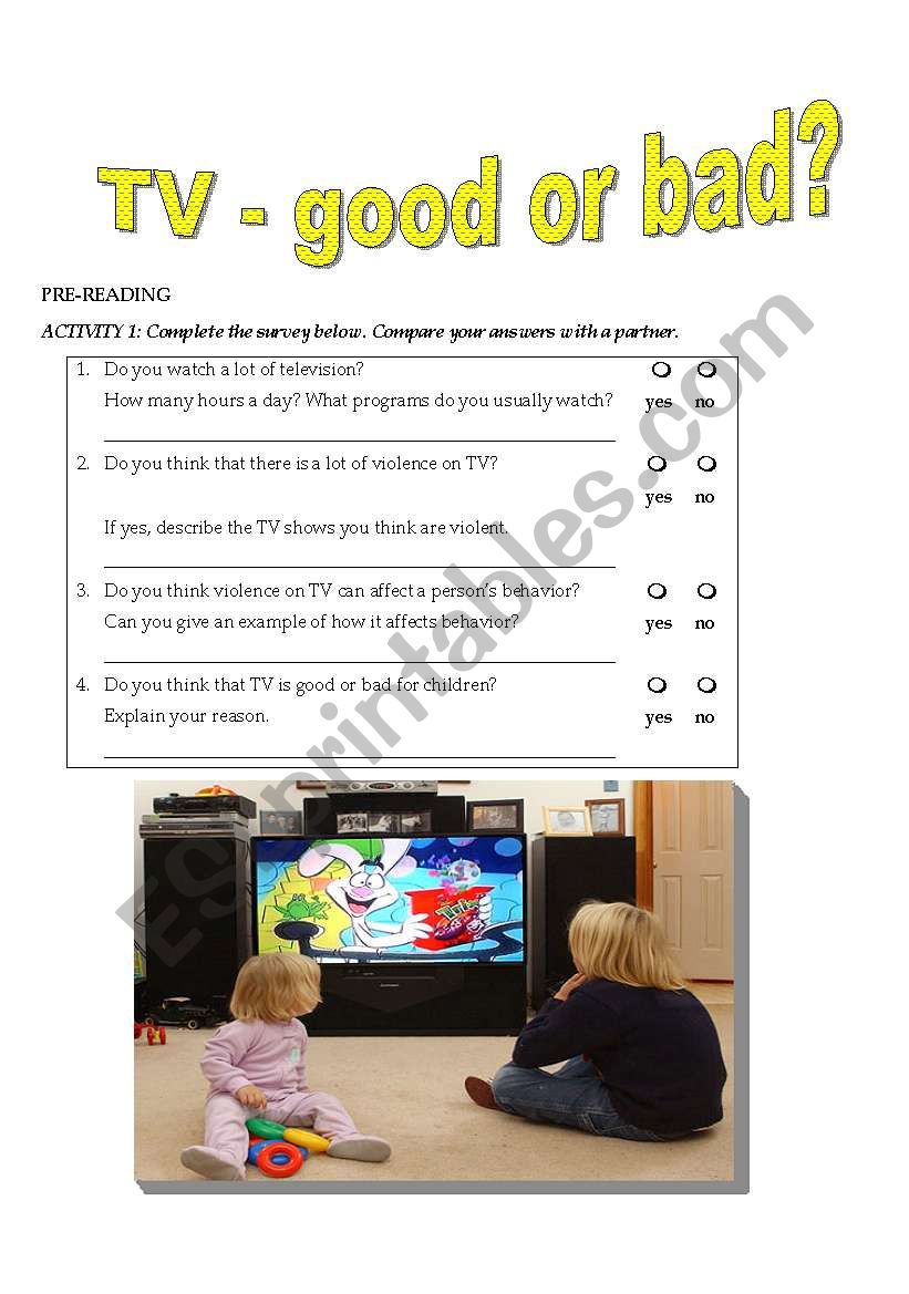TV good or bad? worksheet