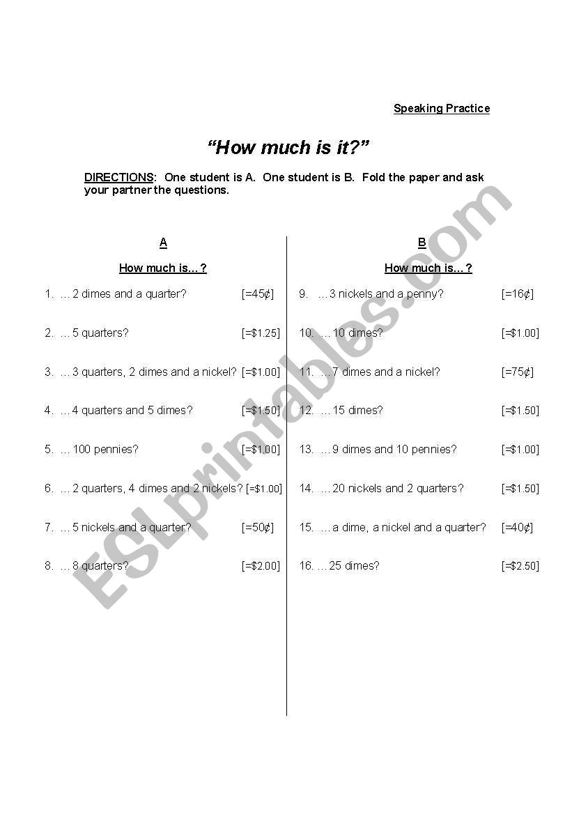 How much is it? worksheet