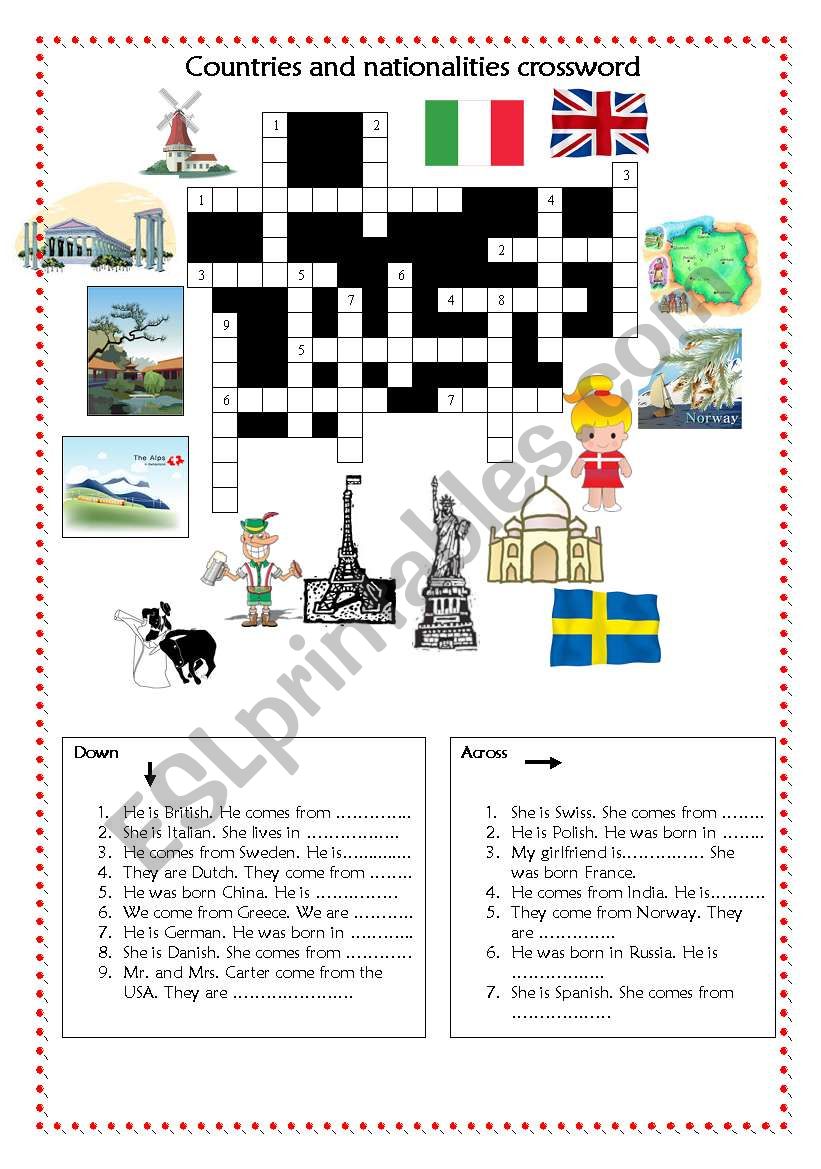 countries and nationalities crossword