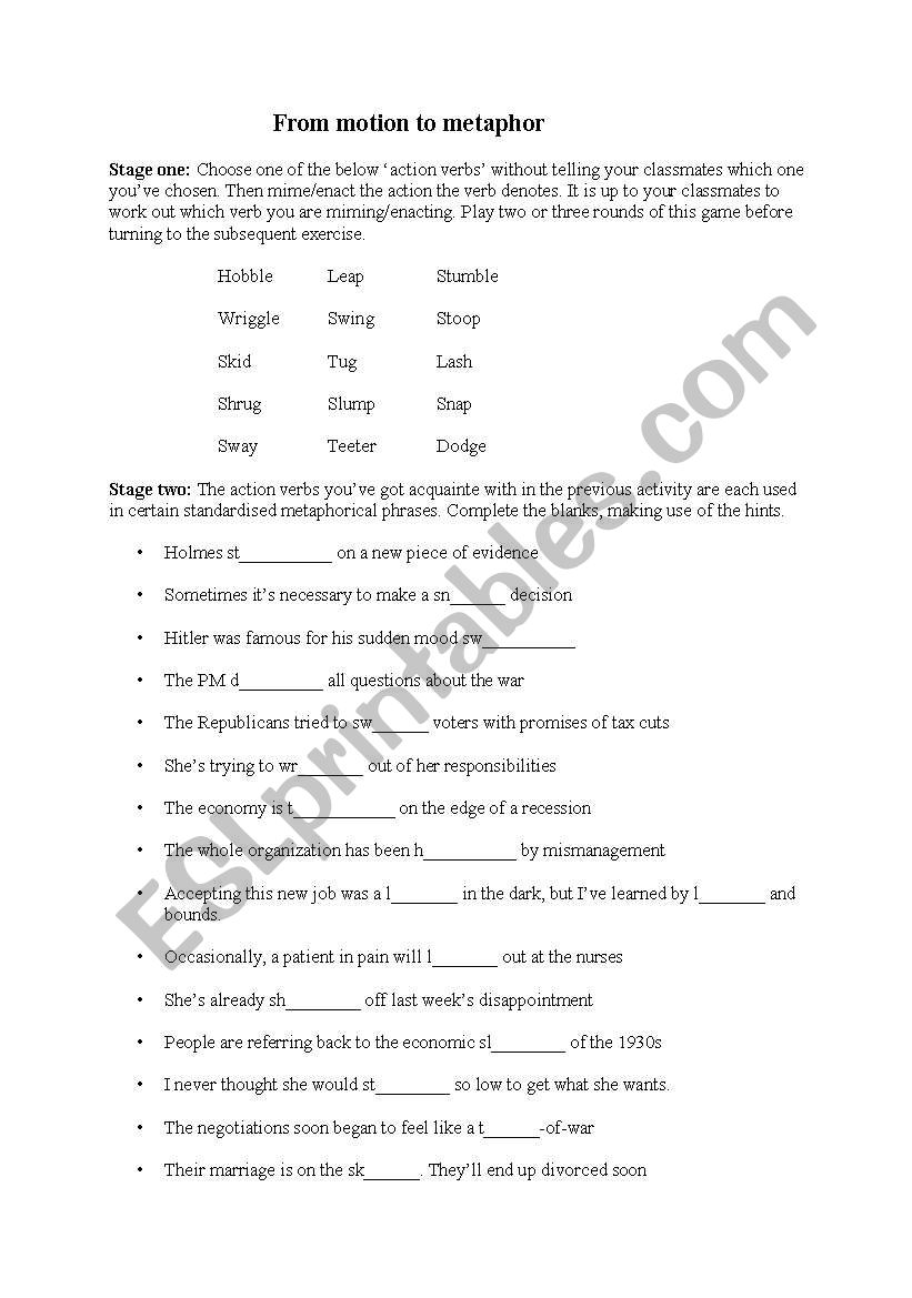 From motion to metaphor worksheet