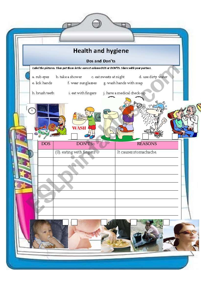 heath and hygiene - dos and donts
