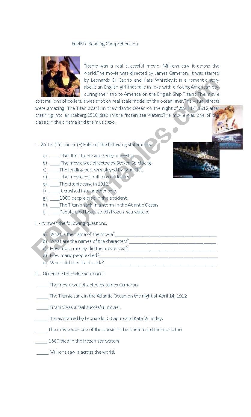 titanic worksheet