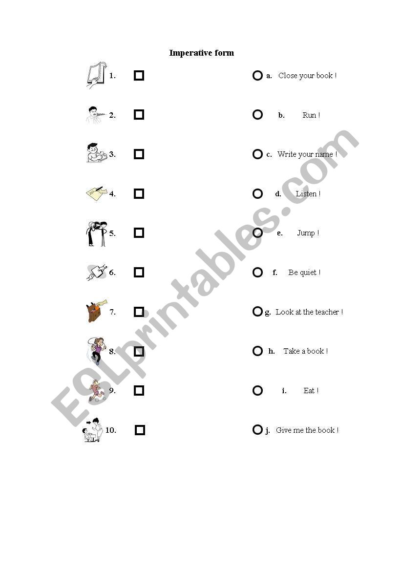 Classroom Imperative Forms worksheet