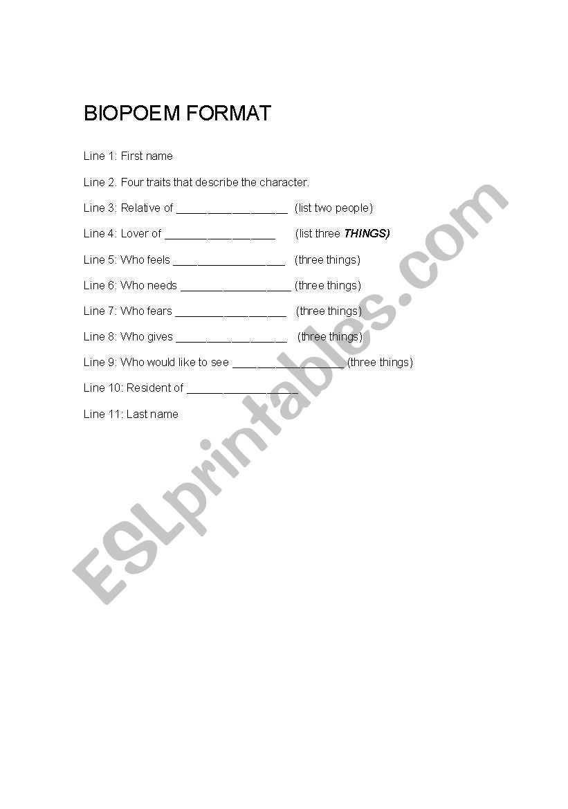 biopoem format worksheet