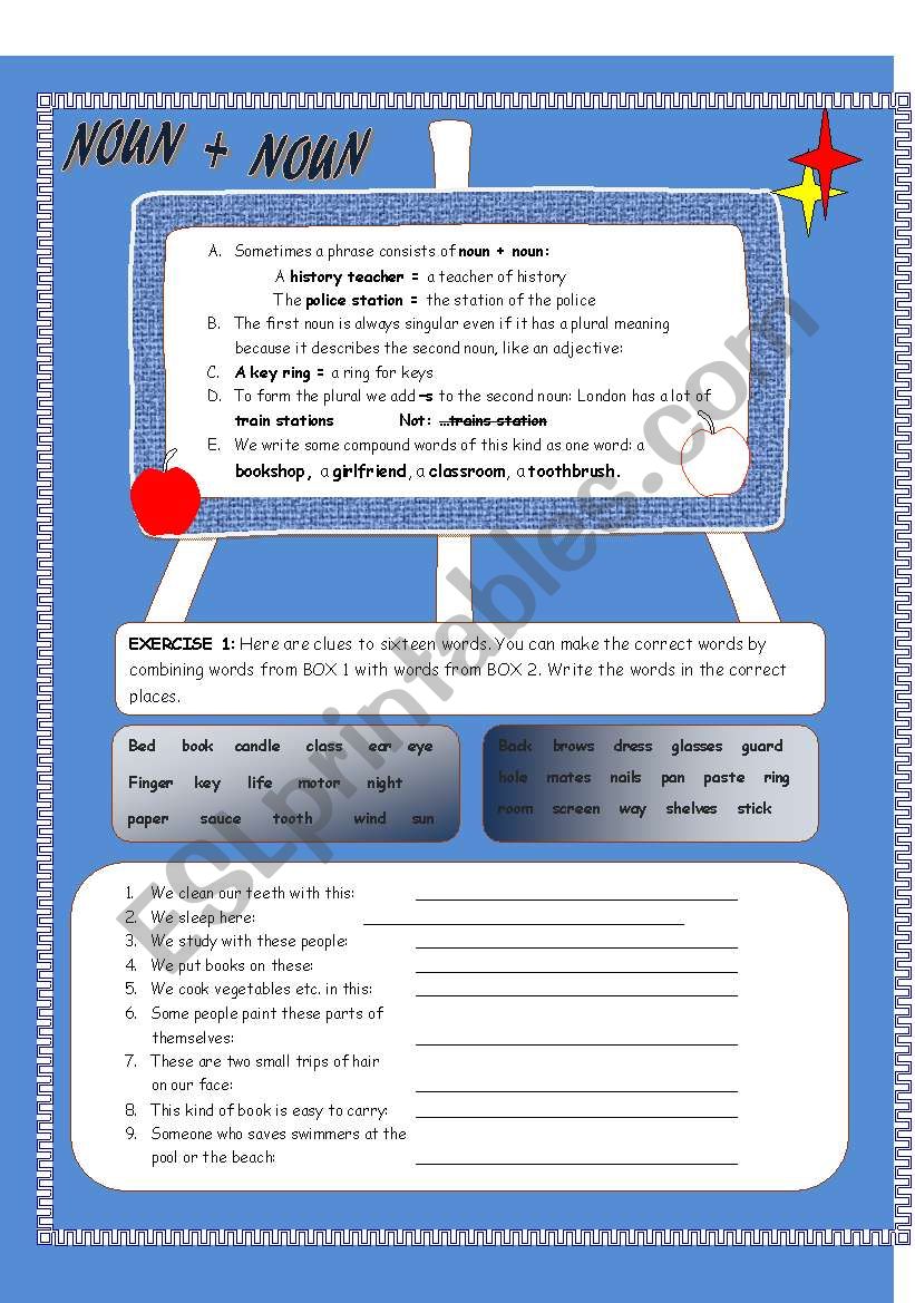 NOUN + NOUN worksheet