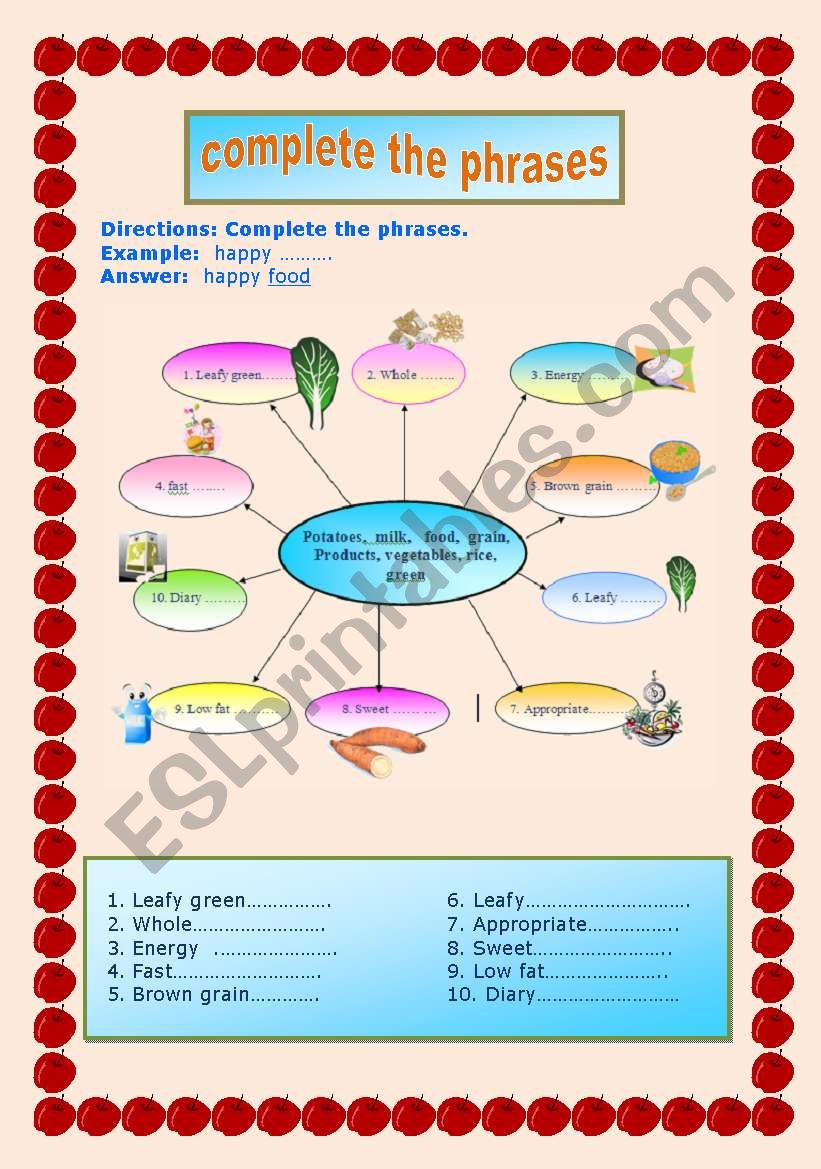 Complete the phrases worksheet