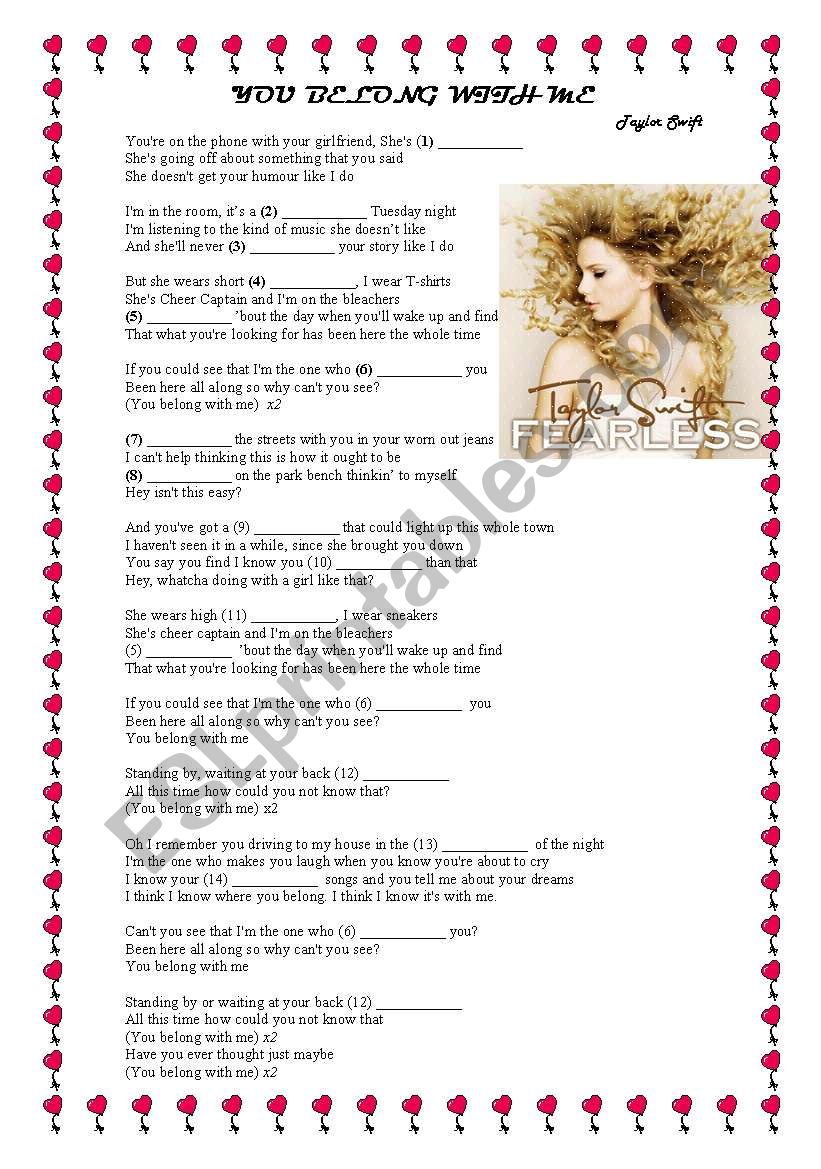 You belong with me worksheet