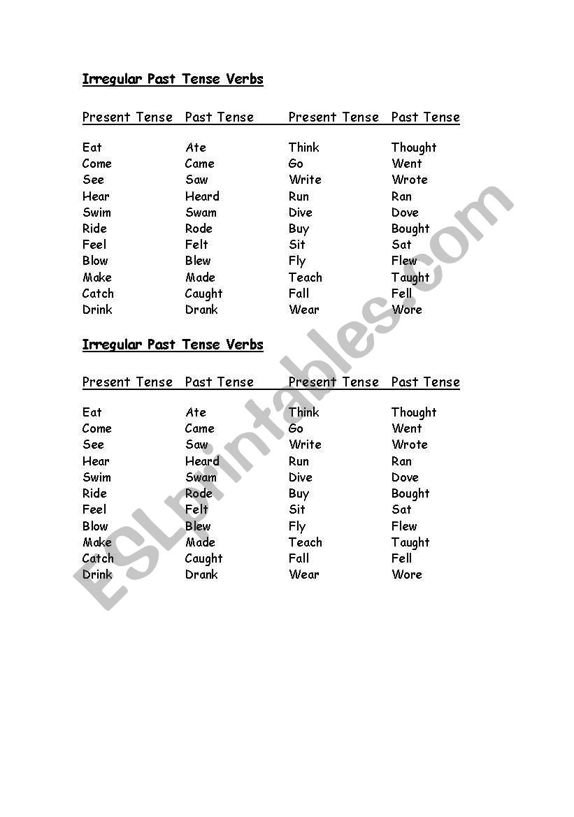 irregular verbs worksheet