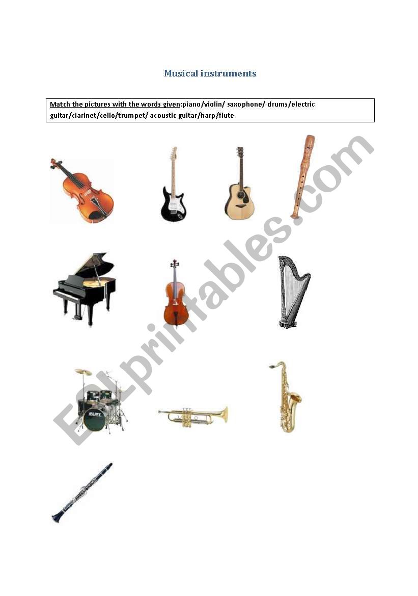 musical instruments worksheet