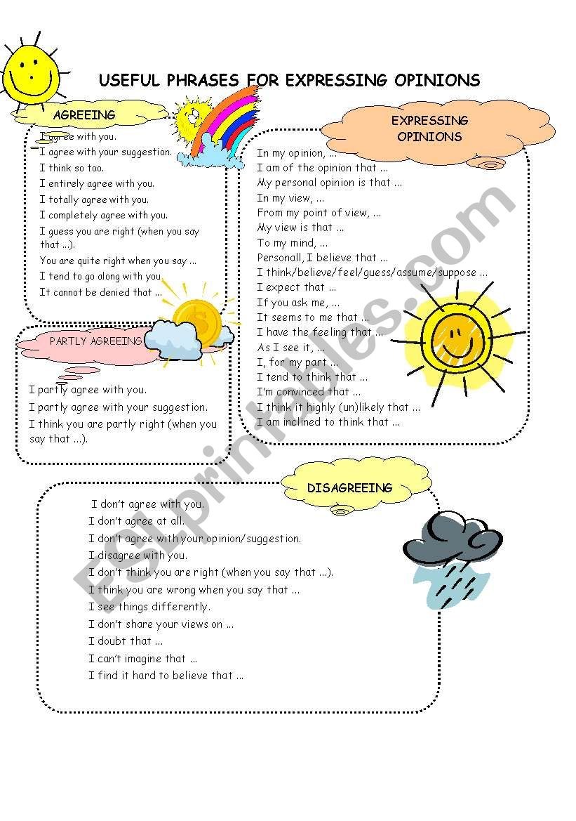 Useful phrases for expressing opinions