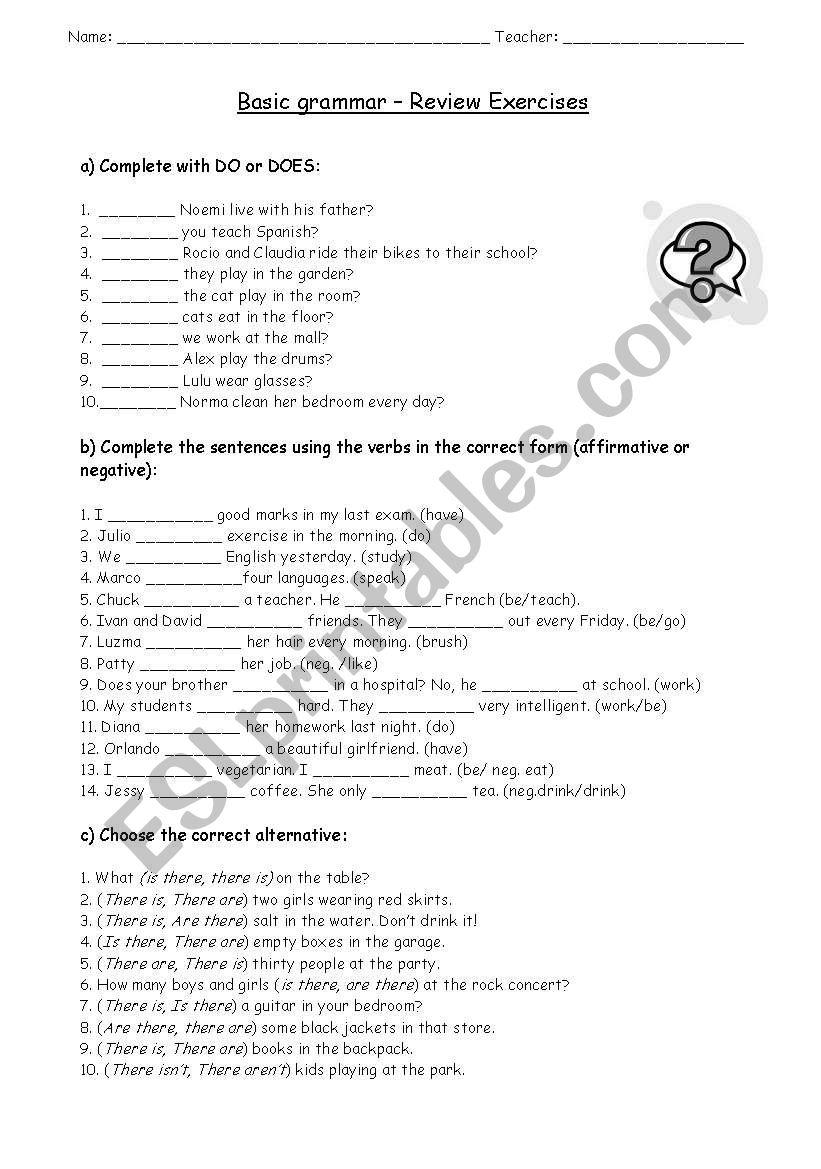 Basic structures exercises worksheet