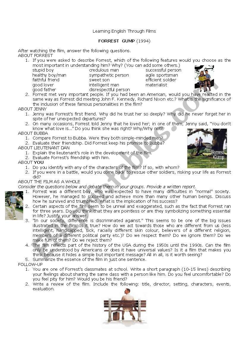 Forrest Gump worksheet