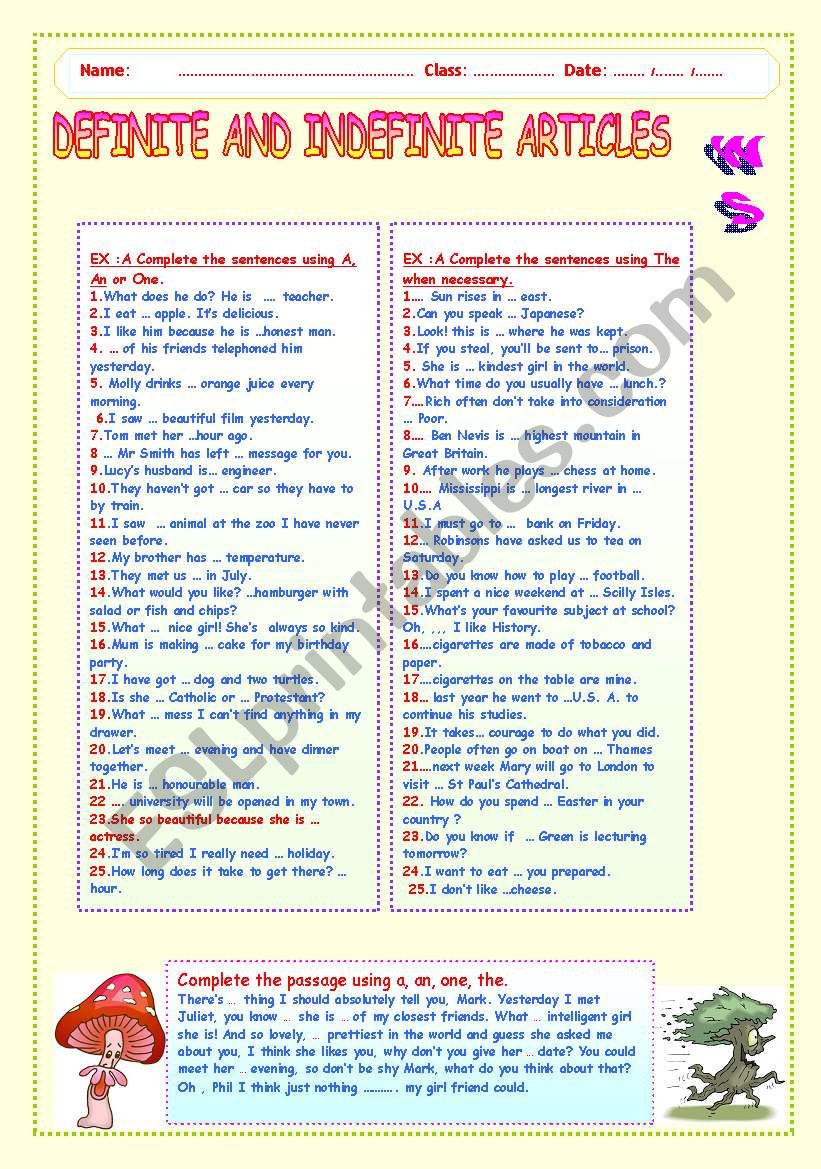 DEFINITE AND INDEFINITE ARTICLES   WS.