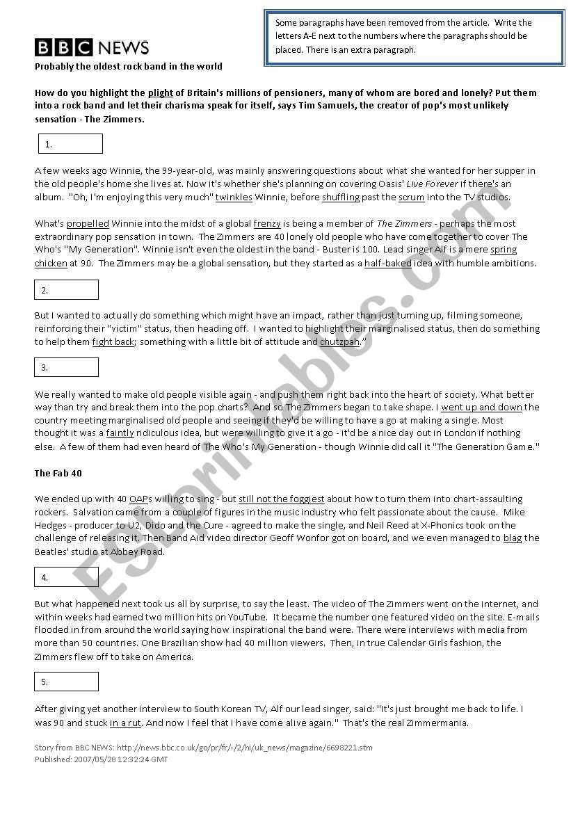 CAE - Reading paper practice - Missing paragraphs and vocabulary