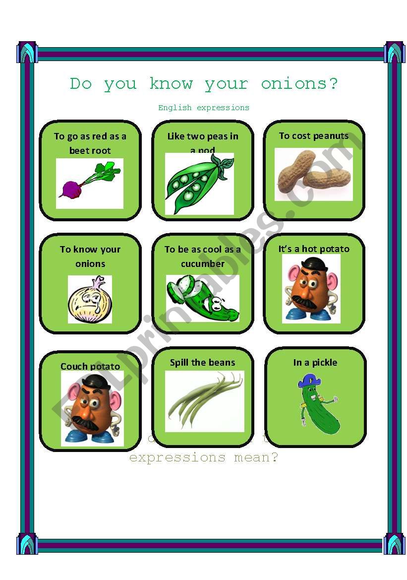 Vegetables expressions worksheet