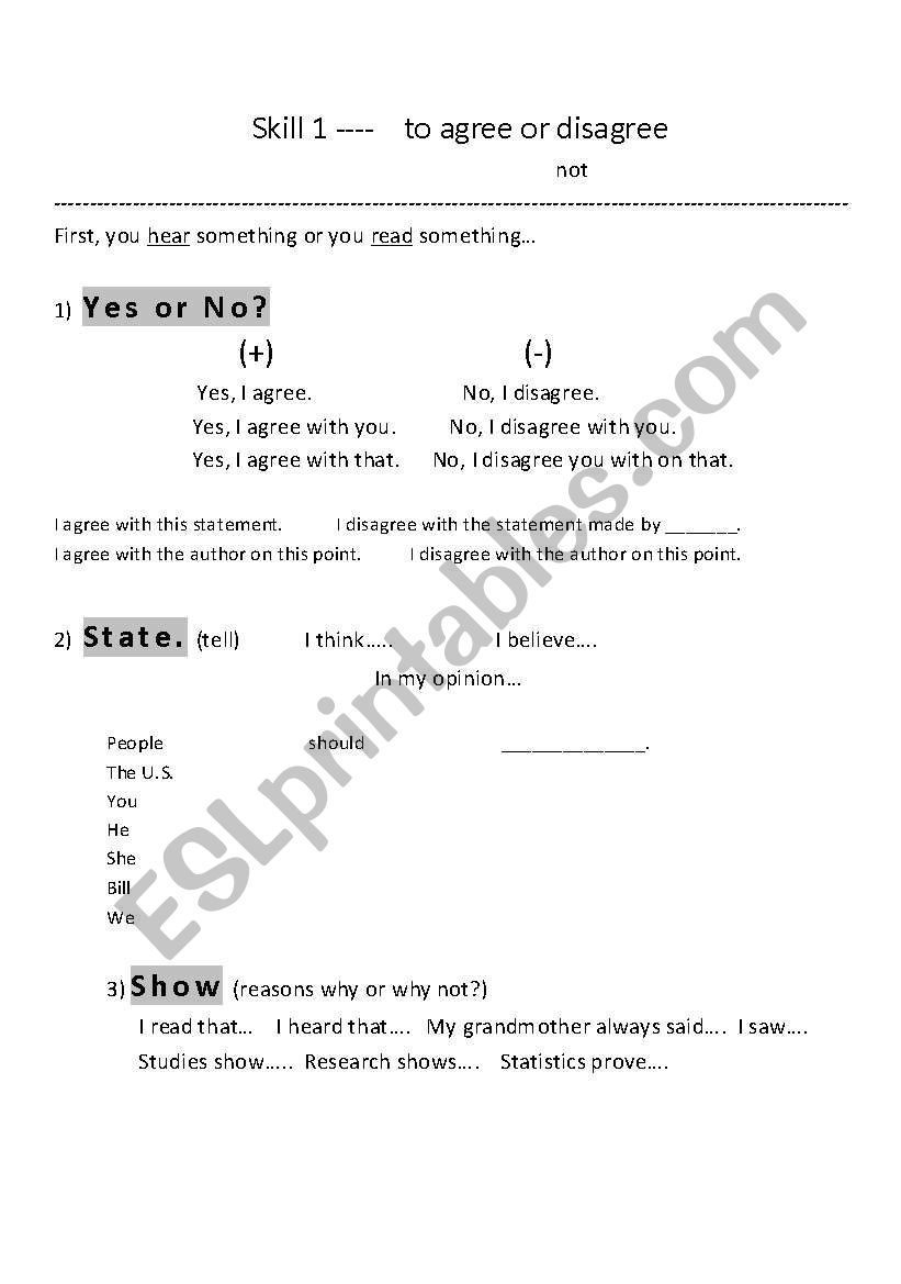 To Agree and Disagree worksheet