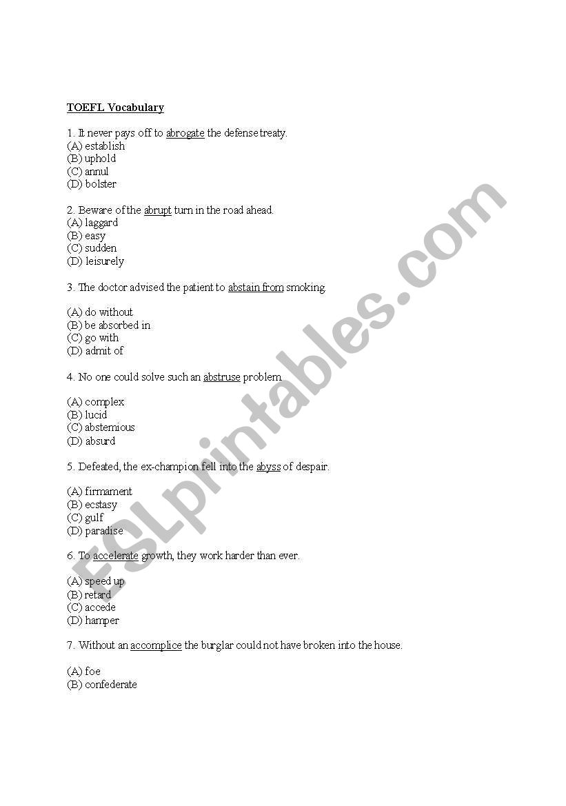 TOEFL Vocabulary 2 worksheet