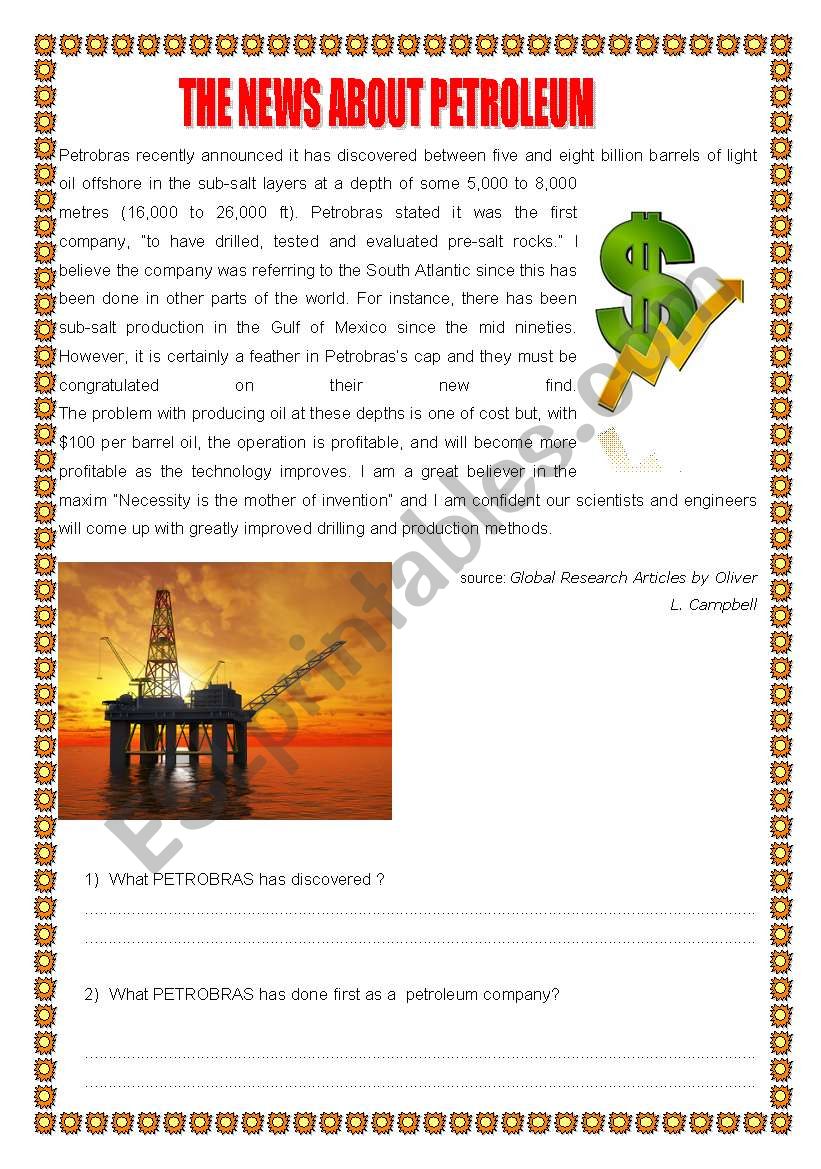 THE NEWS ABOUT PETROLEUM worksheet