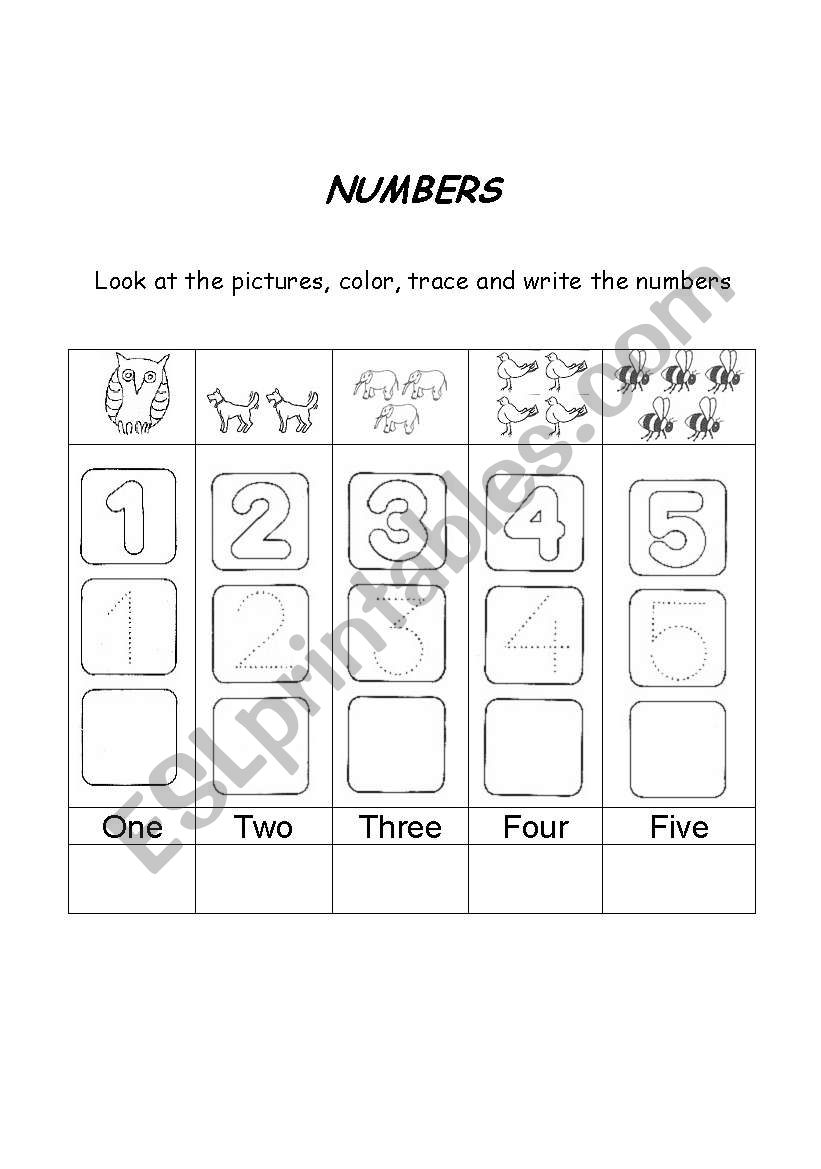 Numbers from 1 to 5 worksheet