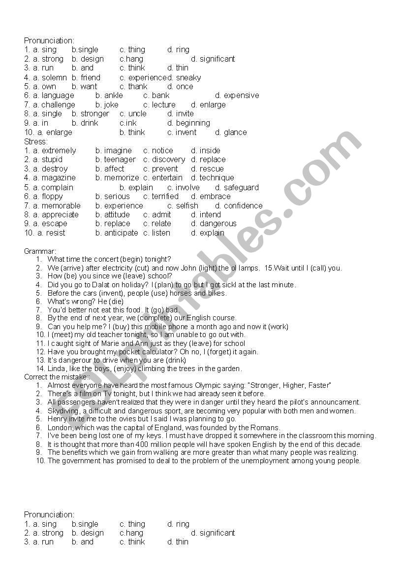 SUBJECT AND VERB AGREEMENT worksheet