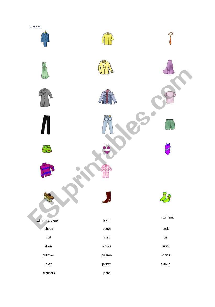 clothes worksheet