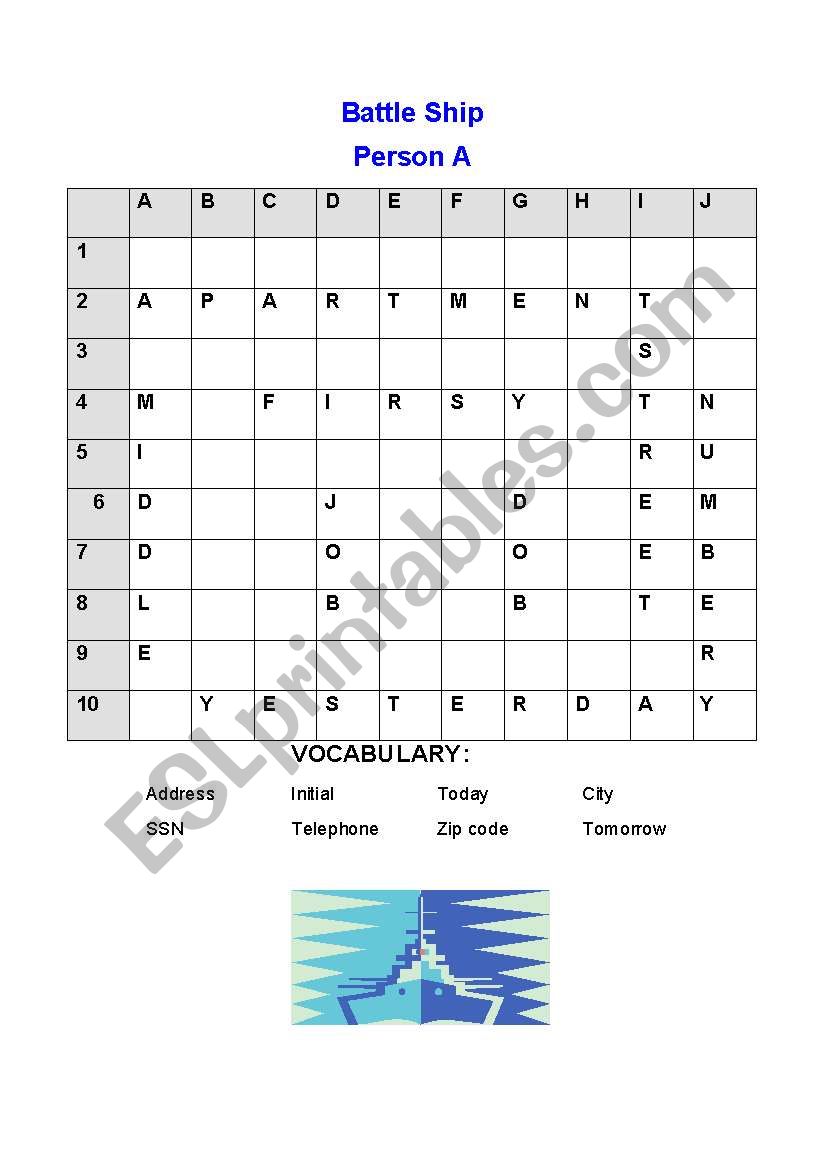 Personal Info Battleship worksheet