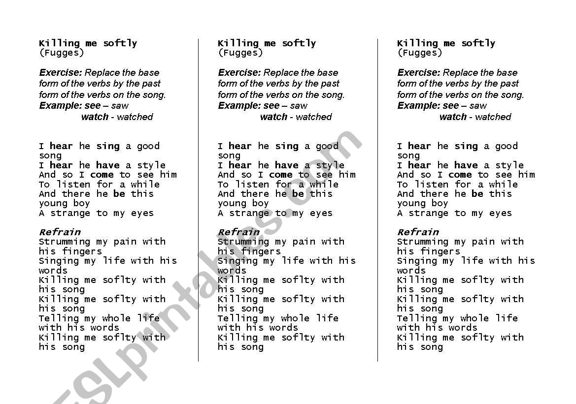 Killing me soft worksheet