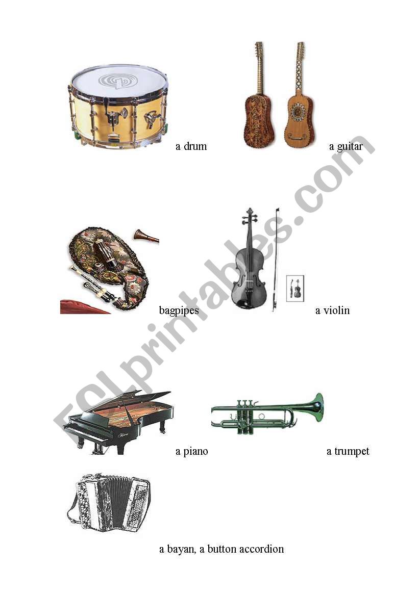 musical instruments worksheet