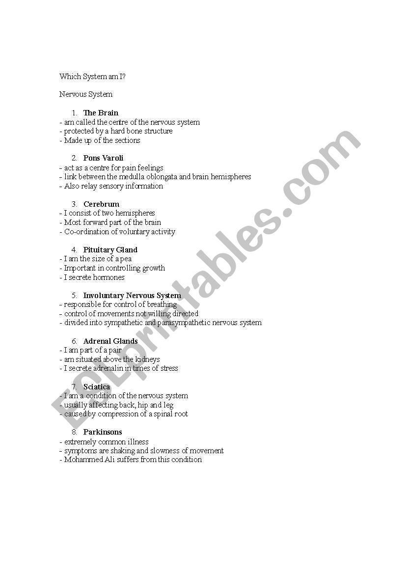 Quiz on different systems in Human Body