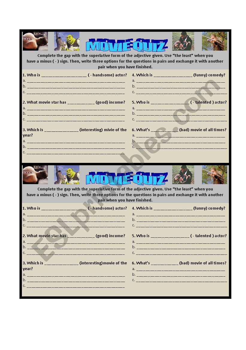 Movie Quiz worksheet