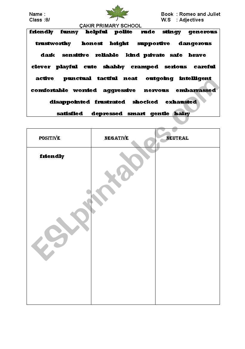 adjectives of personality worksheet