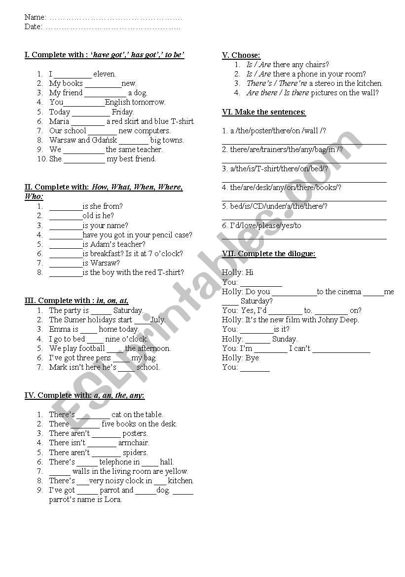 Revising exercises worksheet