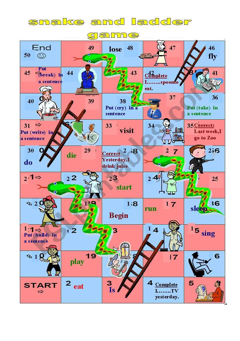 Snake and ladder to practise past simple tense