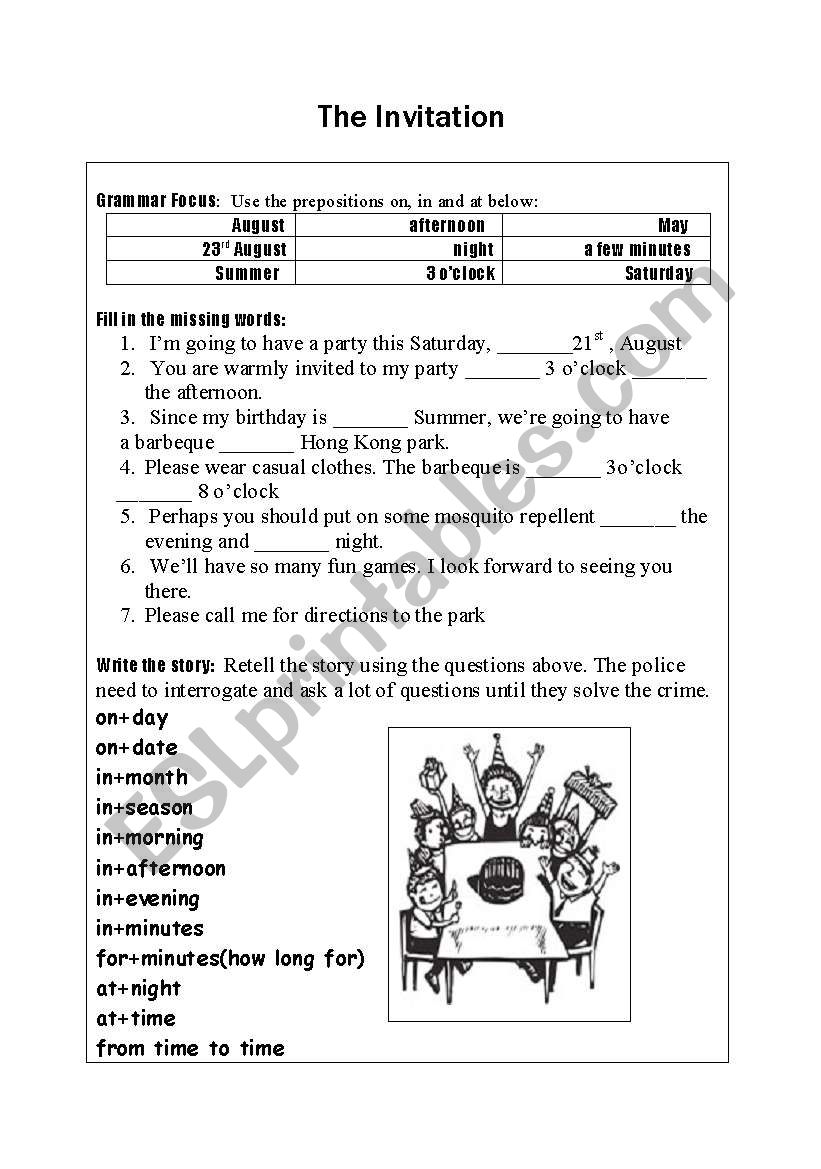 The Invitation worksheet