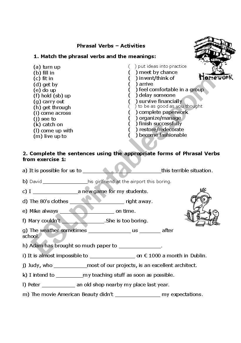 Phrasal Verbs - Activities worksheet