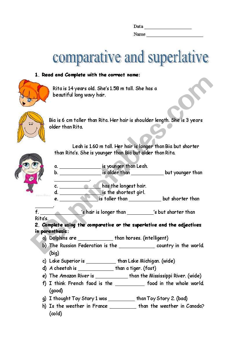 Comparative and Superlative worksheet