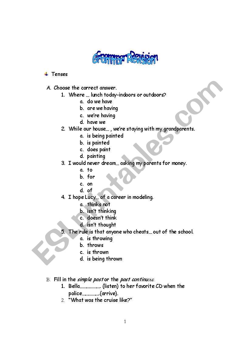 grammar revision of all the tenses