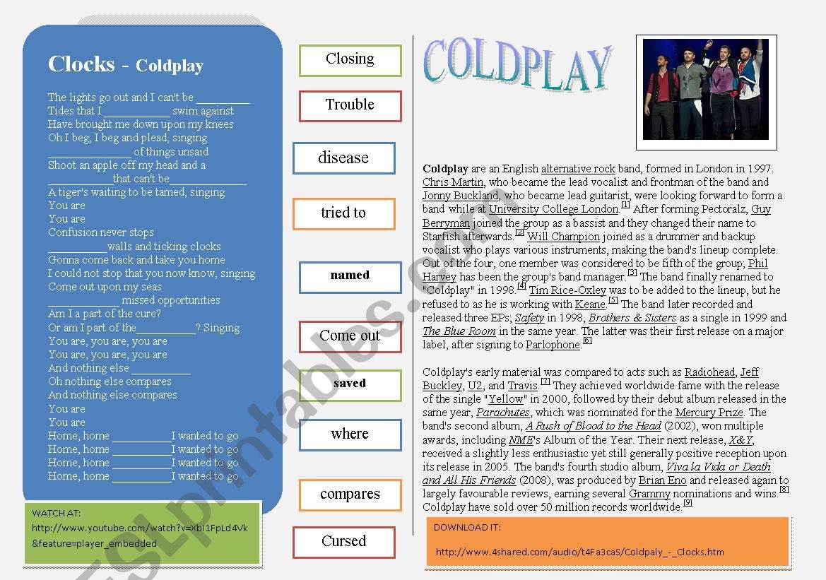 SONG: Coldplay - CLOCKS worksheet