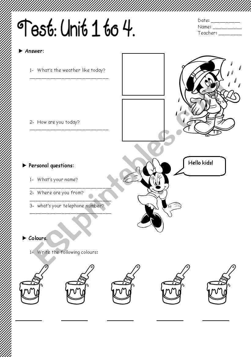 test for kids worksheet